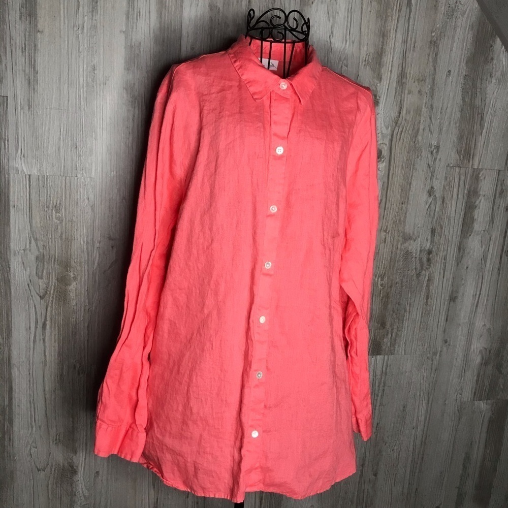 J. Jill Coral Button-Down Linen Shirt